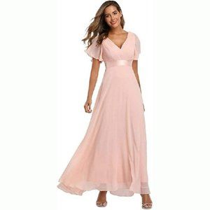 Beauty-Emily Women's Short Sleeve V-Neck Long Evening Dress Formal Dress